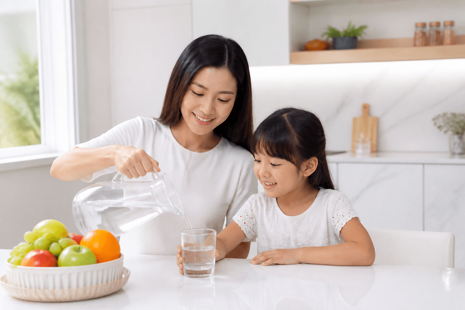 Clean Myanmar family morning — clear water at home