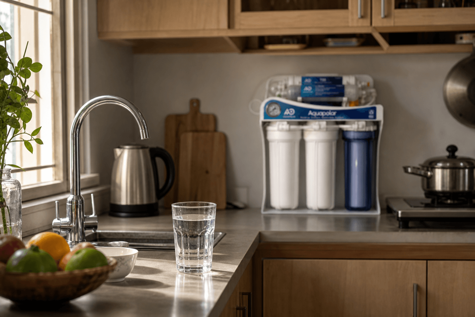AQUAPOLAR reverse osmosis system in a family kitchen