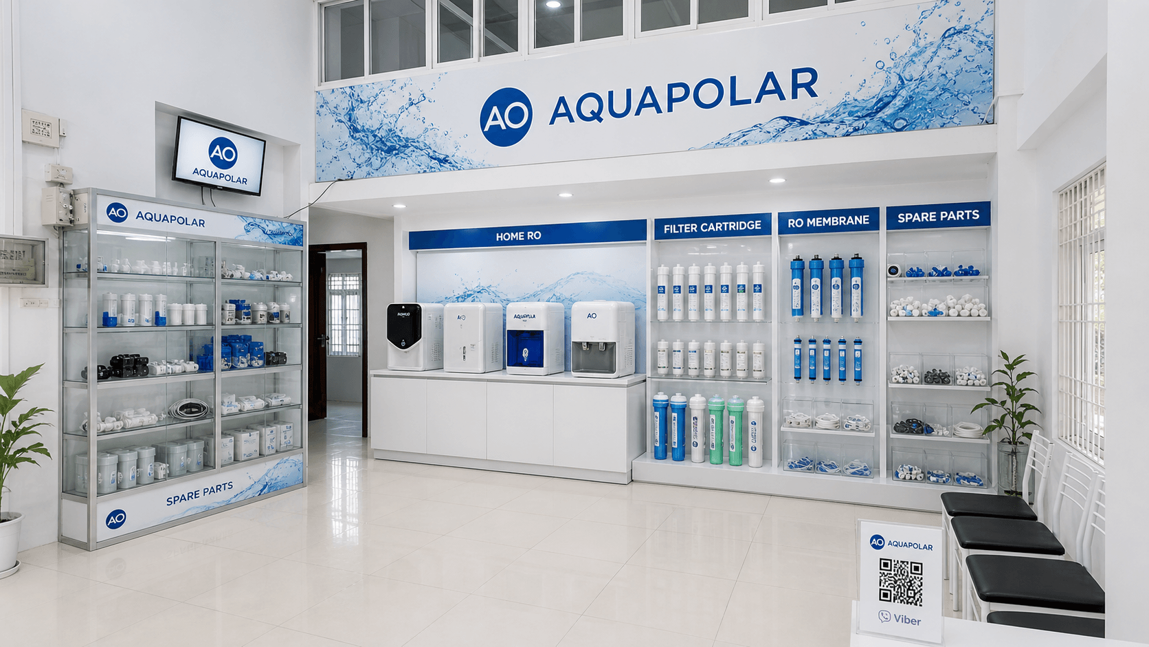 RO membrane and spare parts display at AQUAPOLAR