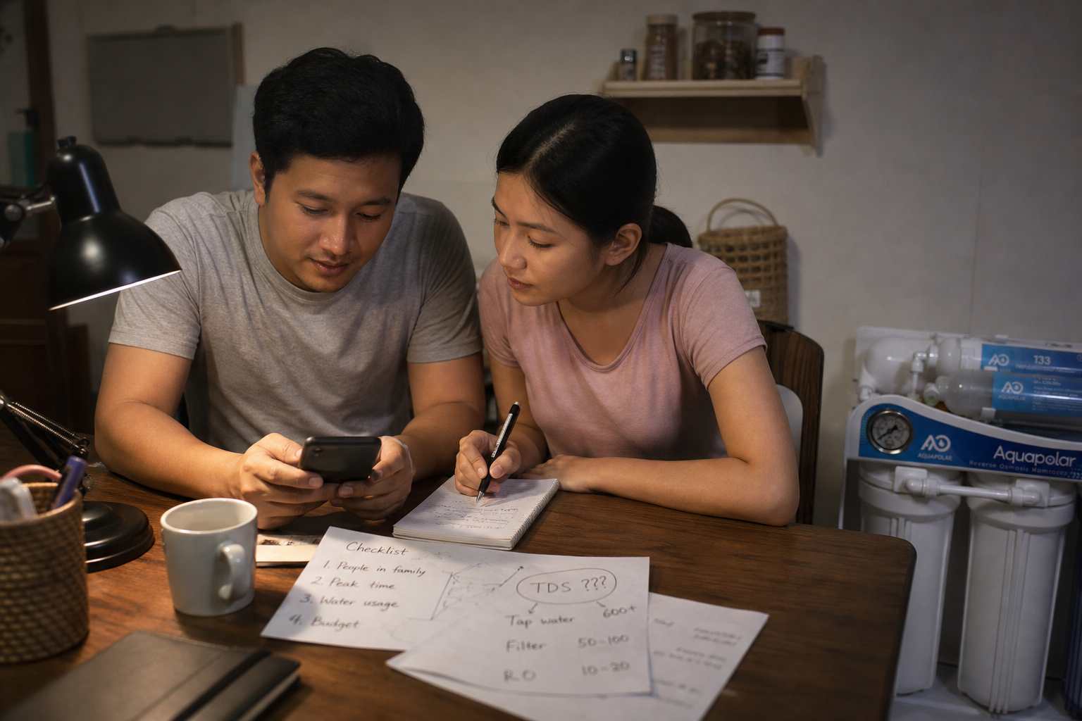 Yangon couple preparing RO buying notes at home