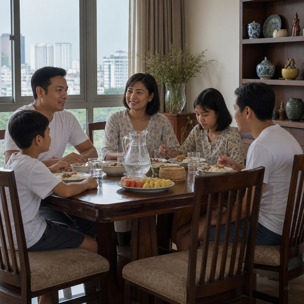 Myanmar family of five discussing which RO water purifier class fits their household peak demand