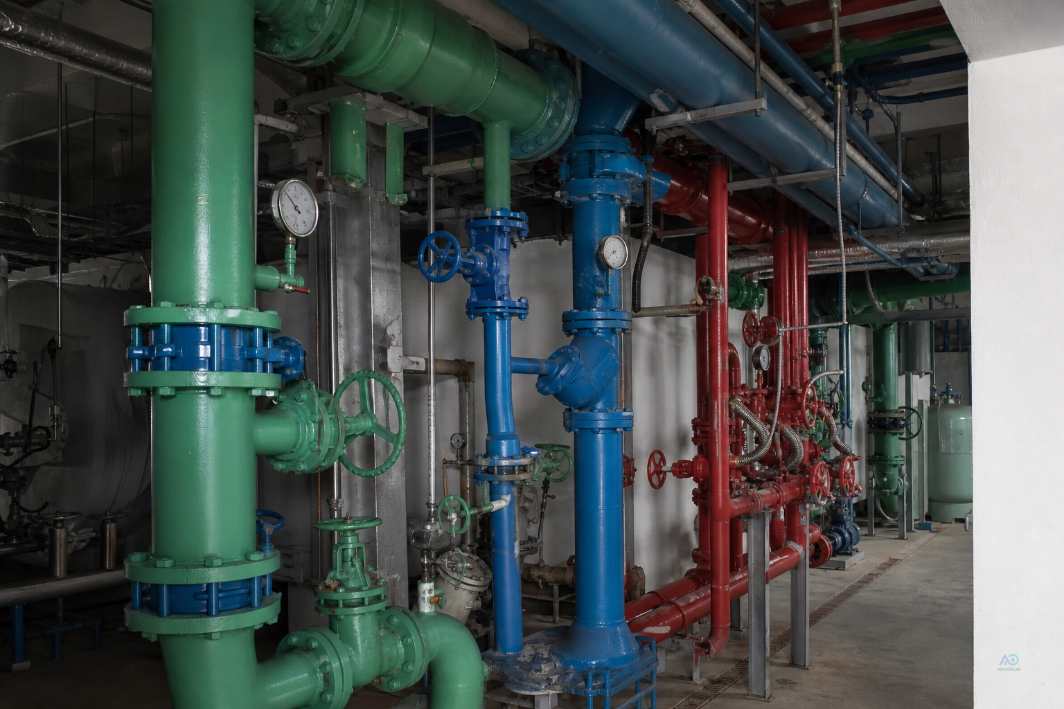 Hospital utility zoning diagram — potable, process, and cooling loops separated