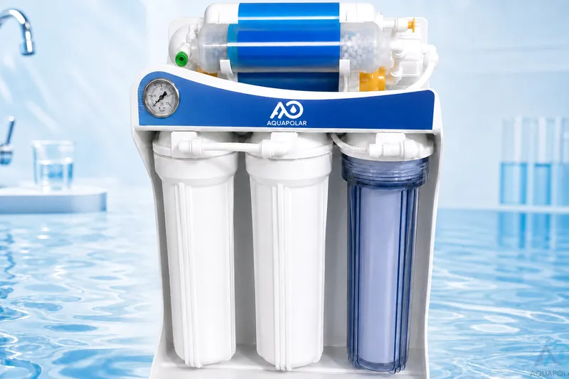 Three-housing 400GPD-class reverse osmosis machine in a clean studio