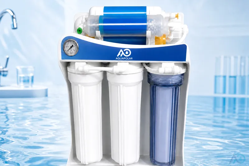 Three-housing 400GPD-class reverse osmosis machine in a clean studio