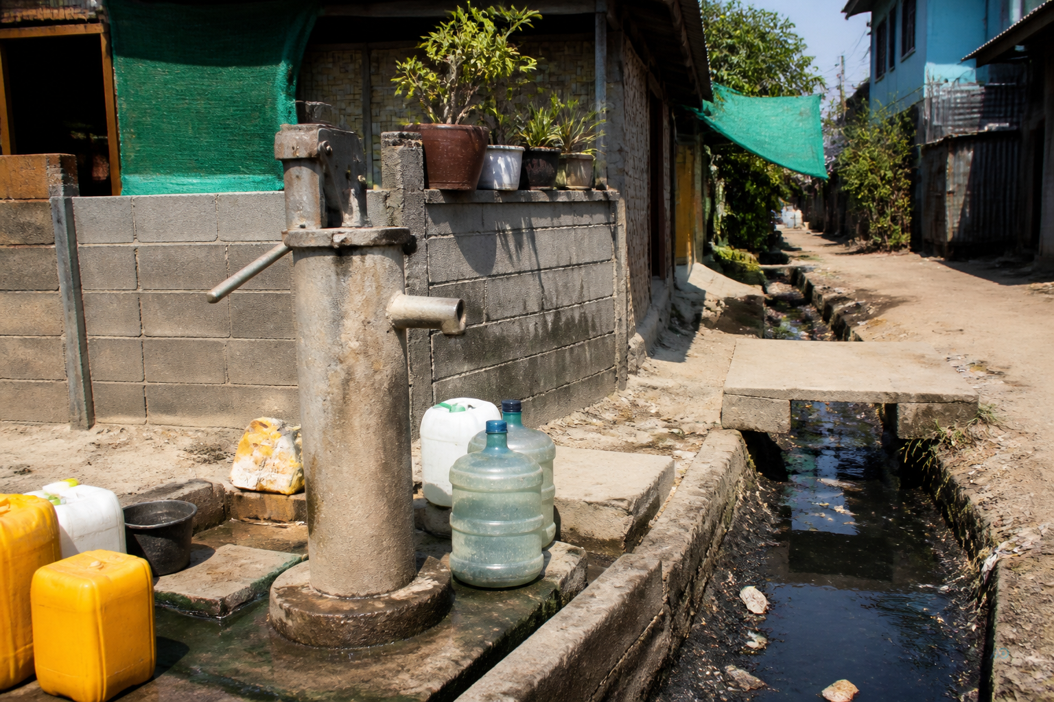 Mandalay shallow well head near a drainage canal