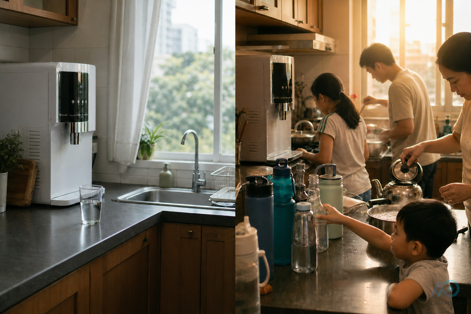 Quiet afternoon water use compared with a busy family morning