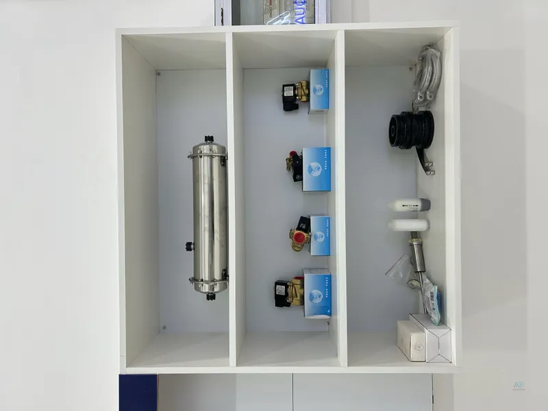 Spare parts shelf detail in showroom