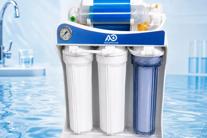 Three-housing 400GPD-class reverse osmosis machine in a clean studio