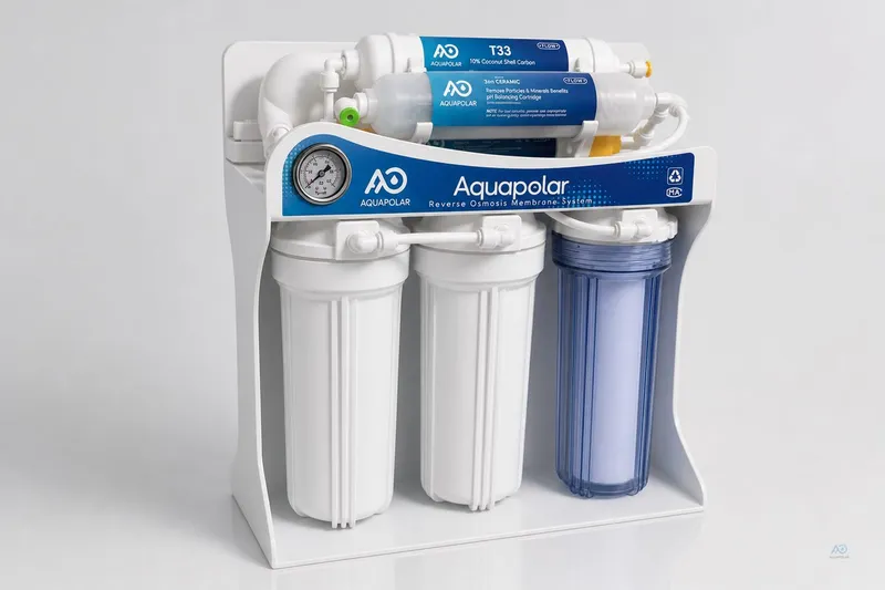 Three-housing 400GPD-class reverse osmosis machine in a clean studio