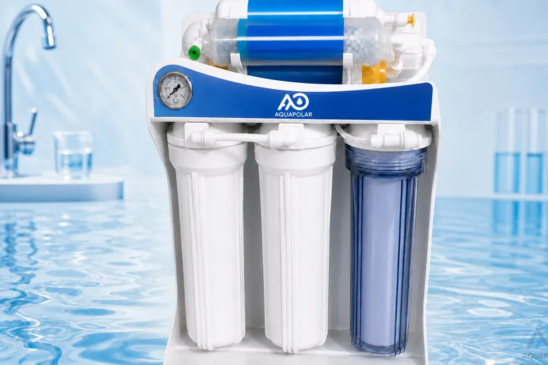 Three-housing 400GPD-class reverse osmosis machine in a clean studio