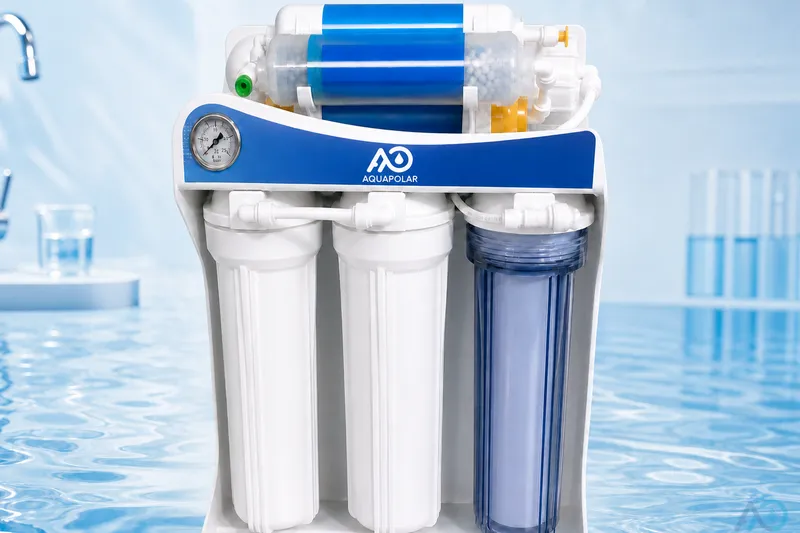 Three-housing 400GPD-class reverse osmosis machine in a clean studio