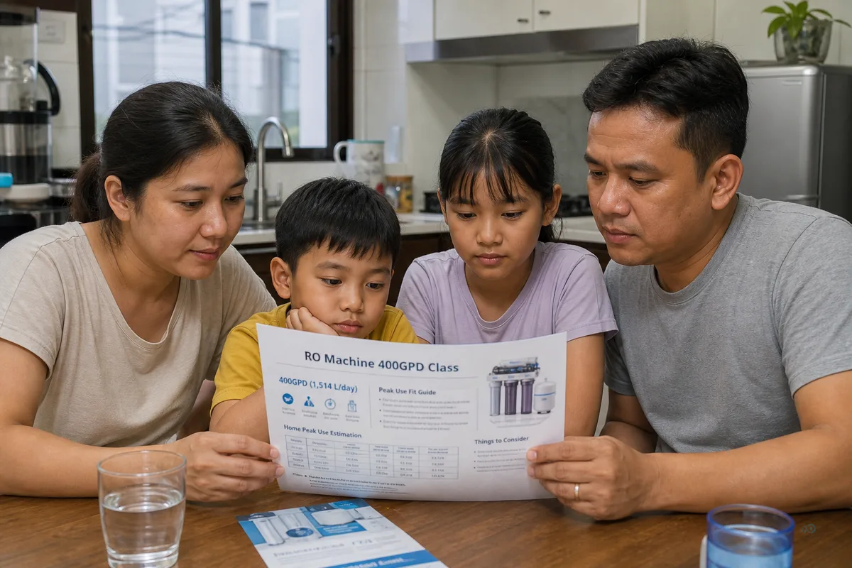 Myanmar household deciding whether RO Machine 400GPD-class fits their peak demand